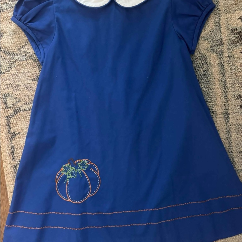 Blue Kids Dress with Pumpkin Embroidery